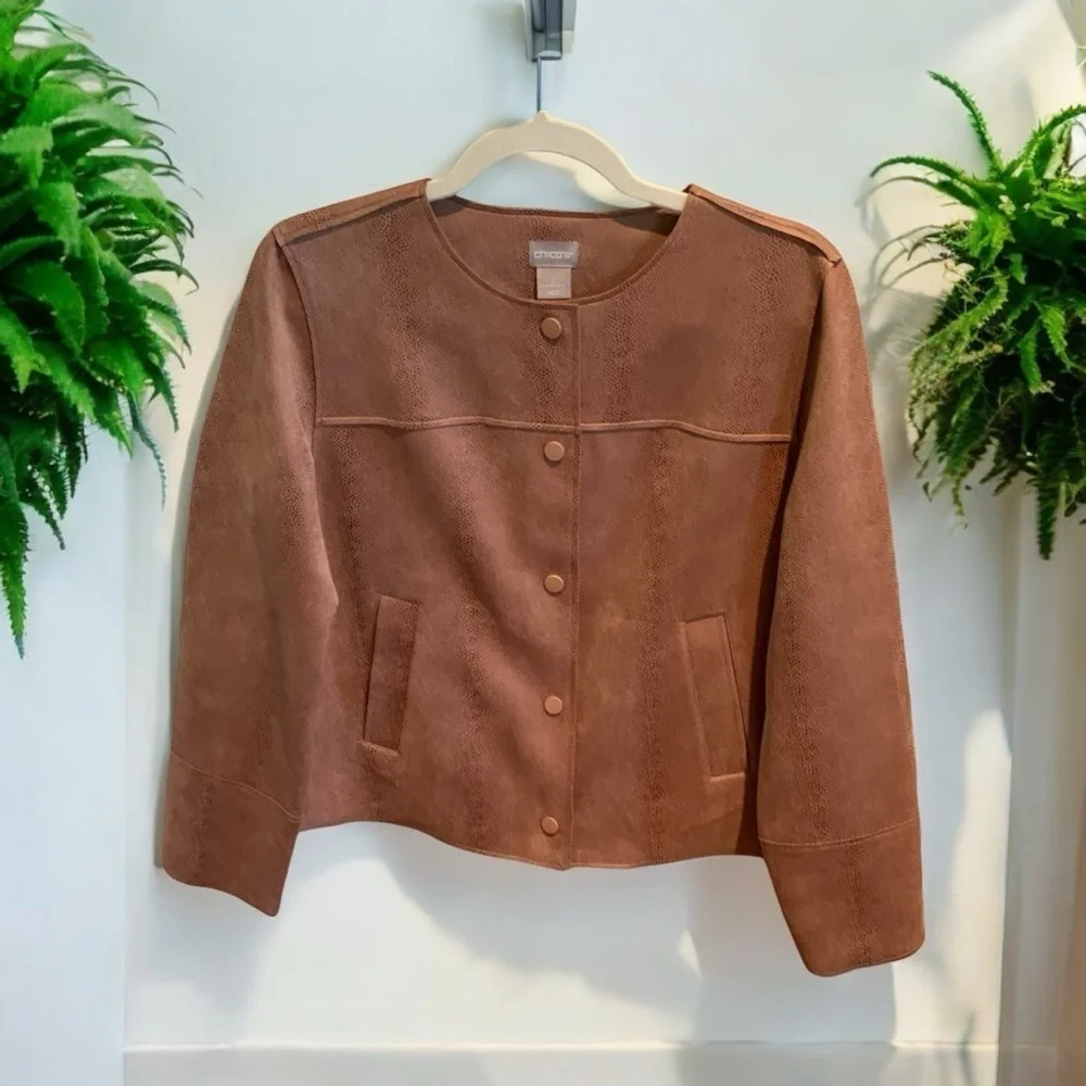 Chico’s Women’s Ultra Suede Jacket Blush Pink, Size 1 (Medium Size 8-10) - Picture 4 of 8